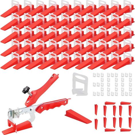 Système de Nivellement Carrelage, Kit de Nivellement pour Carrelage 1 Pince, 300 2mm Clips, 100 pièces Cales réutilisables Ensemble, Kit de Niveleur Carrelage pour Les Professionnels