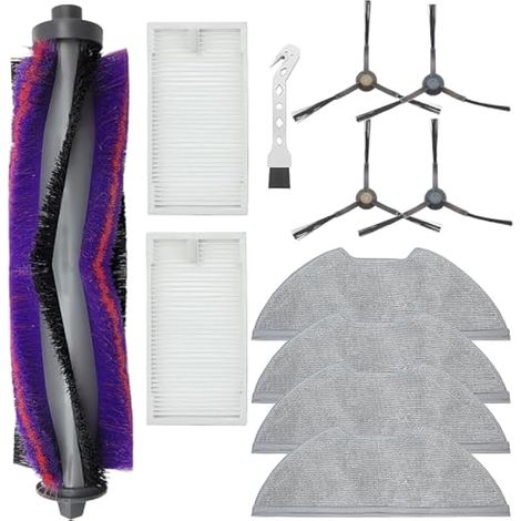 Applicable Kit d'accessoires pour Eureka NERE10s E10S, pour Obode A8 A8 Plus, pour Midea M9 aspirateur pièces de rechange, 1 brosse principale, 4 brosses latérales, 2 filtres Hepa, 4 chiffons (1/5)