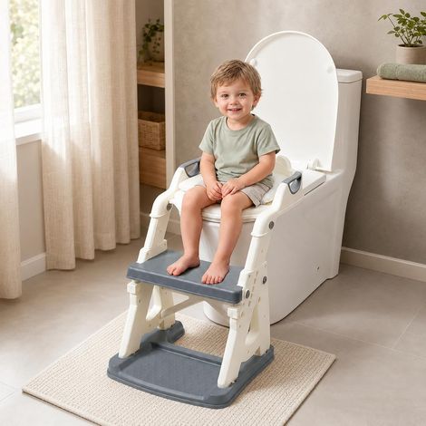 Siège de toilette pour enfant avec escalier 2 en 1 Gris (1/5)