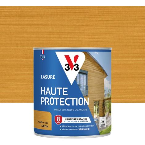 Lasure Bois extérieur Chêne clair satin - Protection 8 ans - résistance hydrofuge et anti-UV - Résiste aux variations du bois - résine d'origine végétale - 0,75L (1/4)