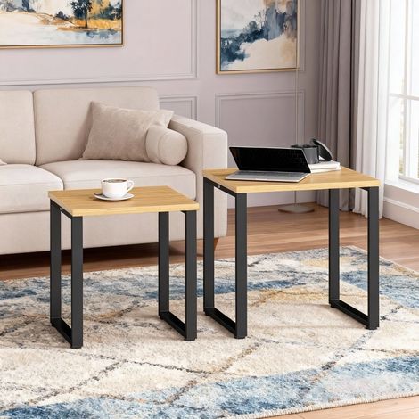 Set tavolini salotto impilabili legno metallo OKMYHOME (1/5)