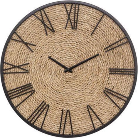 Atmosphera – Horloge murale déco en paille 50cm beige – Forme ronde – Épaisseur 3,5cm – Mouvement silencieux – Pour intérieur moderne (1/2)