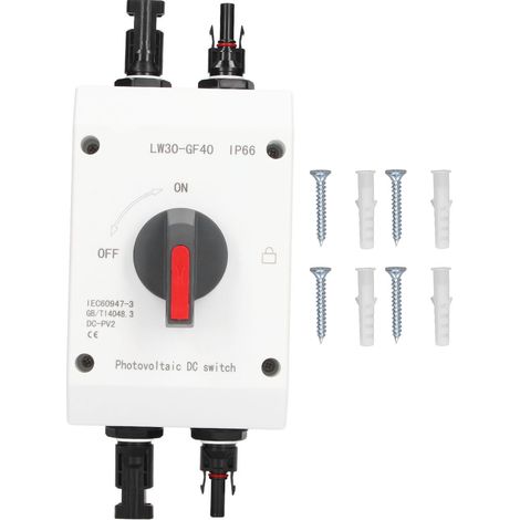 Interrupteur DC photovoltaïque 4P 32A 1200V avec connecteurs solaires, coupe-circuit PV étanche IP66 (1/5)