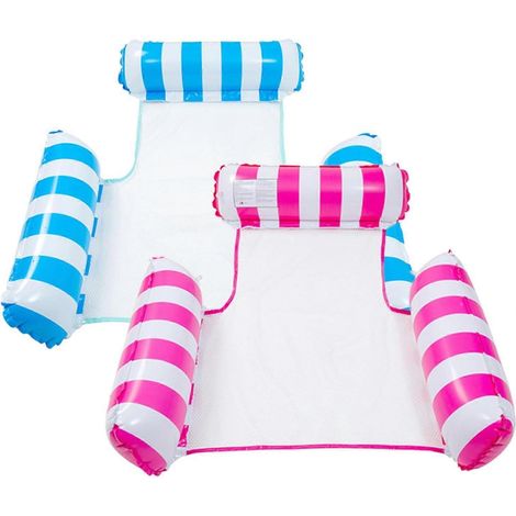 Bouée de piscine deux pièces, hamac aquatique 4 en 1, chaise flottante rayée bleue et rose (1/5)