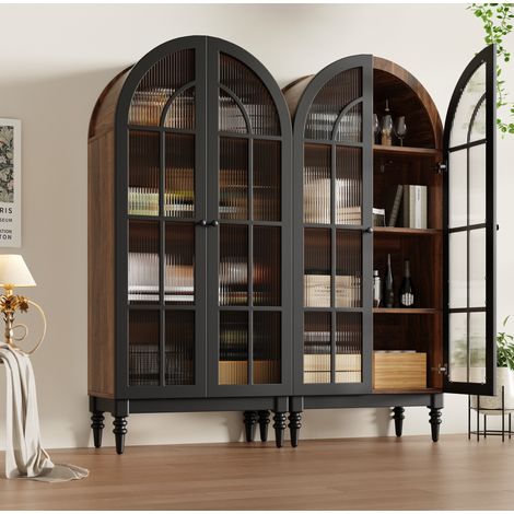 Lot de 2 vitrines hautes à portes vitrées en MDF 152 x 35,5 x 165 cm OKWISH (1/5)