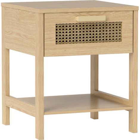 Comodino in legno naturale con cassetto e ripiano aperto, design rattan, 40 x 40 x 48,4 cm, MODENUIT (1/5)