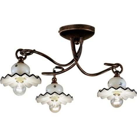 Plafoniera Classica Roma Metallo E Ceramica Nero Sfumato Rame 3 Luci E14 (1/4)