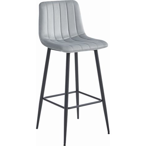 Tabouret POZZA - velours gris argenté / pieds noirs x 1