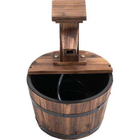 Fontaine électrique extérieure avec seau en bois robinet pompe bassin décoratif cascade Ø27 x 37 cm carbonisé (1/5)