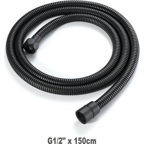 Tuyau de douche G1/2" de 1,5 m, tuyau noir, tuyau en acier inoxydable, tuyau de douche en cuivre avec double boucle flexible (1/5)
