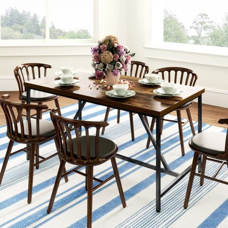 Mesa de comedor rectangular para 6 personas, mesa de cocina de estilo industrial con patas ajustables de madera y acero, para comedor, sala de estar y estudio, 150x80x75 cm, marrón.