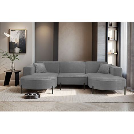 Wohnlandschaft U-Form Sofa VALENCIA in Stoff Noel Grau