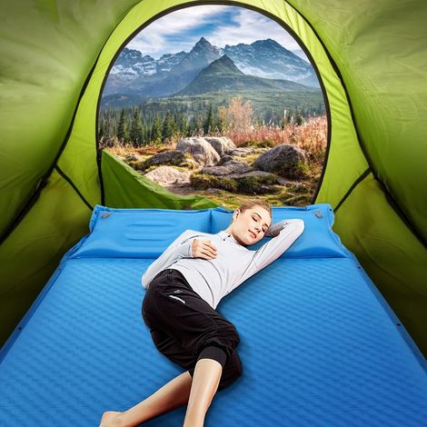 Matelas de camping 2 personnes auto-gonflant en PVC avec mousse épaisse, oreiller et pompe intégrée pour camping et randonnée (1/5)