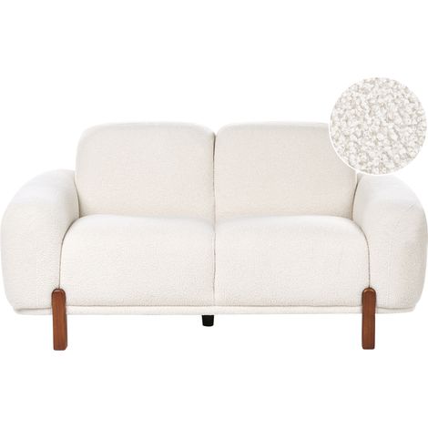 Sofá 2 plazas bajo moderno orgánico de bouclé curvilíneo tapizado suave blanco Odnes