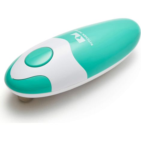 Abrelatas eléctrico Kitchen Mama con función de inicio y parada automáticos con un solo toque, bordes lisos, ergonómico, ideal para personas con artritis, compacto e inalámbrico (turquesa) (1/5)