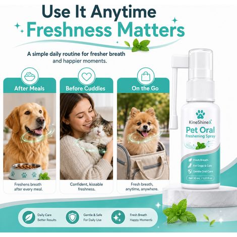 KineShineX Pet Breath Freshening Spray, Suitable for Dogs and Cats, Portable Long Nose Spray (1/4)