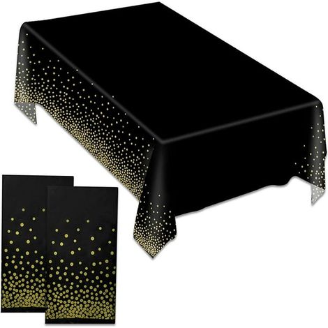 Nappe de table rectangulaire 137x274 cm, 2 pièces noires à pois dorés, couvre-table réutilisable et imperméable pour fête, plastique (1/5)