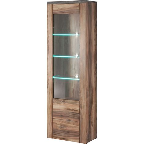 Vitrine 1 porte avec LED Amaury Bois foncé (1/4)