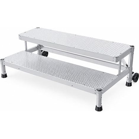 Scalino e pedana alluminio - 2 gradini - Larghezza 1.50m - Ruote posteriori - MP2-150-RA (1/5)