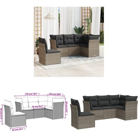 5-tlg. Garten-Sofagarnitur mit Kissen Grau Poly Rattan - Gartensorte - Outdoor Möbel - Lounge Set - Gartenlounge - Rattan Sofa - Home & Living (1/3)