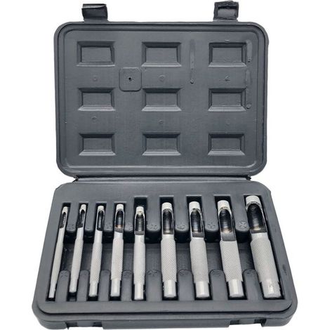 Kit de 9 emporte-pièces pour cuir (3-12 mm) avec coffret, idéal pour la confection de ceintures et sacs en cuir. (1/5)