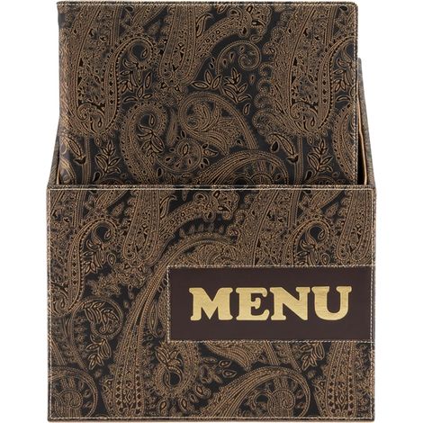 SECURIT - Set da 10 Porta Menu A4 Linea Design Box Inclusa - Per Caffè, Ristoranti, Bar - Similpelle - Stile paisley - Colore Marrone (1/5)