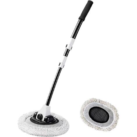 Balai de lavage de voiture à long manche, balai rétractable en microfibre chenille, balai de lavage de voiture, manche courbé, brosse de lavage de voiture pour voitures, camping-cars, camions (blanc)