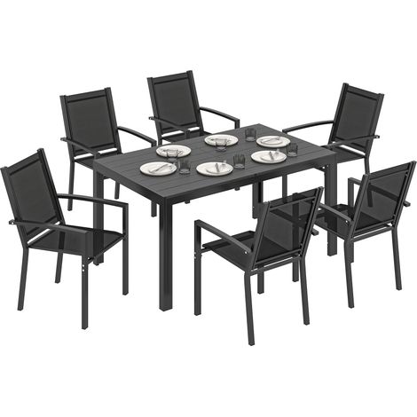 Outsunny Garden Dining Set for 6, Outdoor Dining Table and Chairs Black