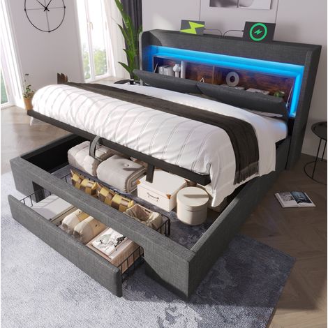 Polsterbett mit Stauraum 160x200 cm, LED, USB-C OKMYHOME (1/5)
