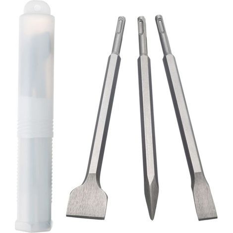 SDS-Plus Lot de 3 burins SDS-Plus avec support à outils et tige hexagonale de haute qualité (1/4)