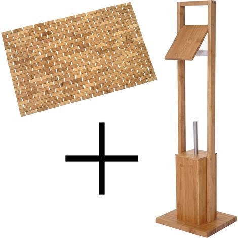 Set de salle de bains HWC-B18, Porte-rouleau papier toilette / WC, Tapis de bain, Bambou (1/5)