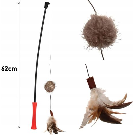Canne à pêche pour chat avec peluches et plumes, jouet solide et durable 62 cm (1/5)