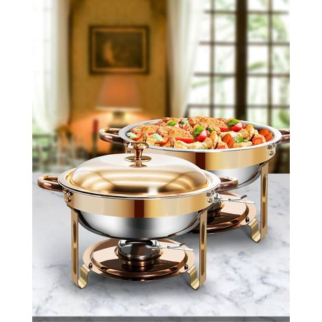 Chafing Dish Buffet 6L, Or Rose, 2 Récipients Ronds Chauffe-Plat,Réchaud en Acier Inoxydable, Solide et Durable,pour Buffet Libre-Service Hôtel Traiteur Restauration (1/5)