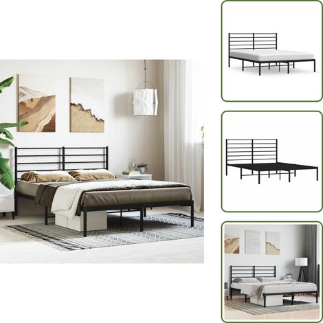 Cadre de lit métal sans matelas avec tête de lit noir 140x190cm - Cadre De Lit - Lit Double - Lit Metal - Lit Avec Têtedé Lit - Sommier (1/5)