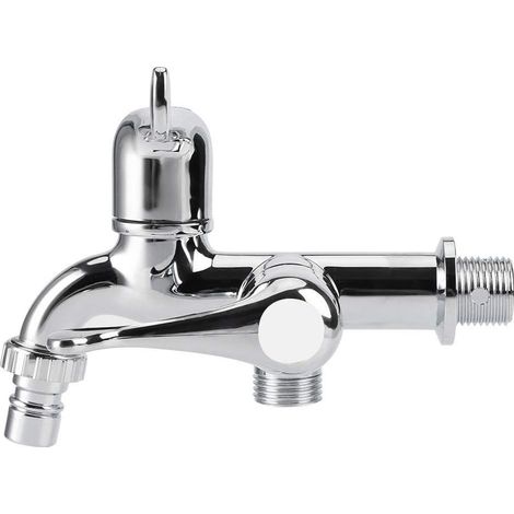 Robinet de machine à laver, robinet d'eau en ABS, robinet de lave-linge multifonctionnel pour lavabo avec bec double et poignée G1/2(Buse queue de poisson G 1/2) (1/5)