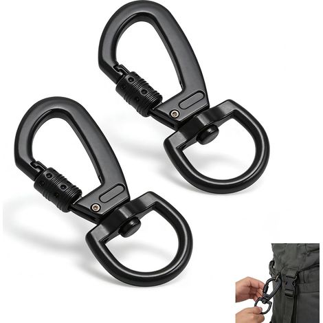 2pcs Mousqueton Laisse Chien, Mousqueton Pivotant en Alliage Zinc Robuste, Charge Lourd Carabiner Porte Clés Clip à Ressort pour Collier Animaux, Alpinisme, Randonnée (Noir) (1/5)