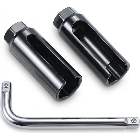 Lot de 2 douilles pour sonde lambda, douille pour capteur O2 22 mm 1/2" avec fente latérale pour protéger les câbles, avec rallonge en forme de L 1/2", entraînement universel pour toutes les (1/5)