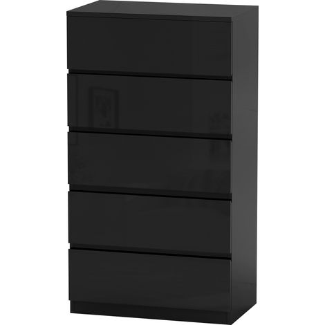 Commode à 5 tiroirs, style moderne, idéale pour chambre, entrée ou salon, 55 x 34 x 100 cm, noire. (1/5)