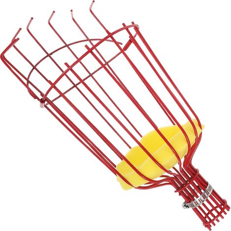 Outil Cueille-Fruits Acier avec Panier Amovible pour Récolte Douce Pommes Oranges Poires Manche Antifatigue Confortable pour Arbres Hauts Accessoire et Portable Rouge (1/5)