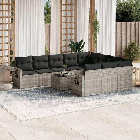vidaXL Set Divani da Giardino 11 pz con Cuscini in Polyrattan Grigio (1/3)