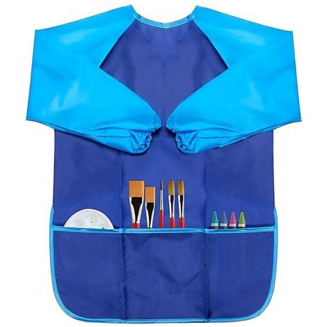Tablier de peinture en nylon imperméable avec manches pour enfants de 8 à 10 ans avec manches et 3 poches utilisé, pour la peinture d'art scolaire la cuisine etc - L (1/5)