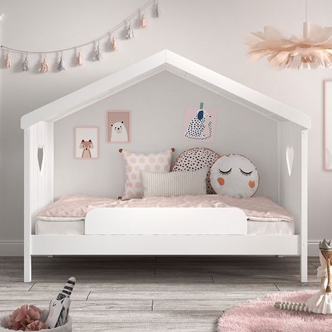 Lit cabane AMORI 90x200 – Blanc laqué avec sommier-Version avec sommier