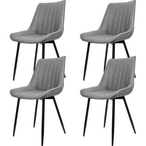 Esszimmerstuhl 4er Set, Polsterstuhl, Metallbeine, Kunstlerder, Gestreifter Stil, Sitzbreite 49 cm, max. 120 kg, für Arbeitszimmer, Wohnzimmer, Schlafzimmer, hellgrau (1/5)
