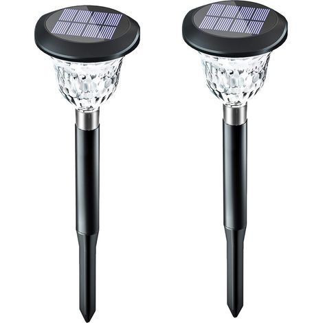 Lot de 2 lampes solaires étanches pour allée, jardin, terrasse, allée et trottoir. Lumière colorée et blanc chaud. (1/5)