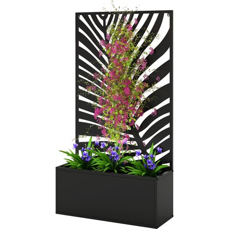 Jardinère surélevée en métal avec brise-vue, bac à fleurs et treillis de jardin 61 x 23 x 113 cm (1/5)