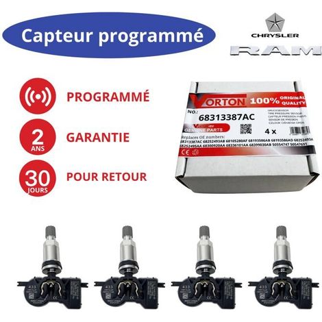 Sensore pressione pneumatici (TPMS) - 68313387AC/68313387AA - Preprogrammato 433MHz - Cerchi in lega/acciaio - Per Chrysler/Fiat/Jeep