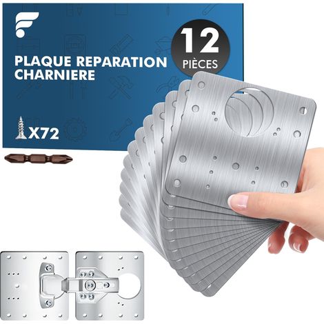 12 Plaques Réparation Charnière 9 x 9 cm, Inox avec 72 Vis (1/5)