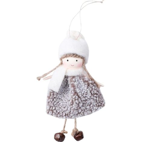 Ange en peluche pour sapin de Noël, décoration festive à suspendre pour la maison, la porte ou la fenêtre (blanche) (1/5)