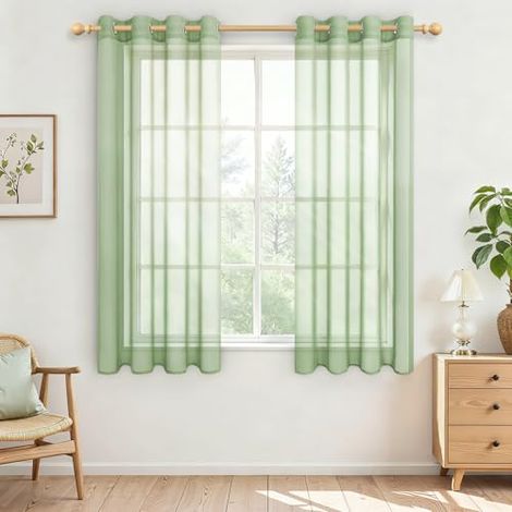 Stores à œillets en métal blanc, ensemble de deux pièces, adaptés aux fenêtres, chambres, salons et portes-fenêtres – 132 x 214 cm, vert. (1/3)