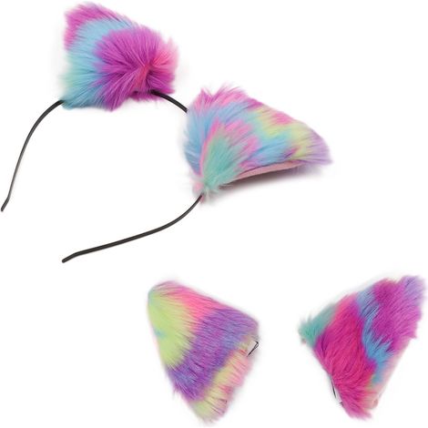 Élastique à cheveux avec oreilles de chat en peluche multicolore, accessoire de coiffure, serre-tête décoratif, bijou fantaisie (2) (1/3)
